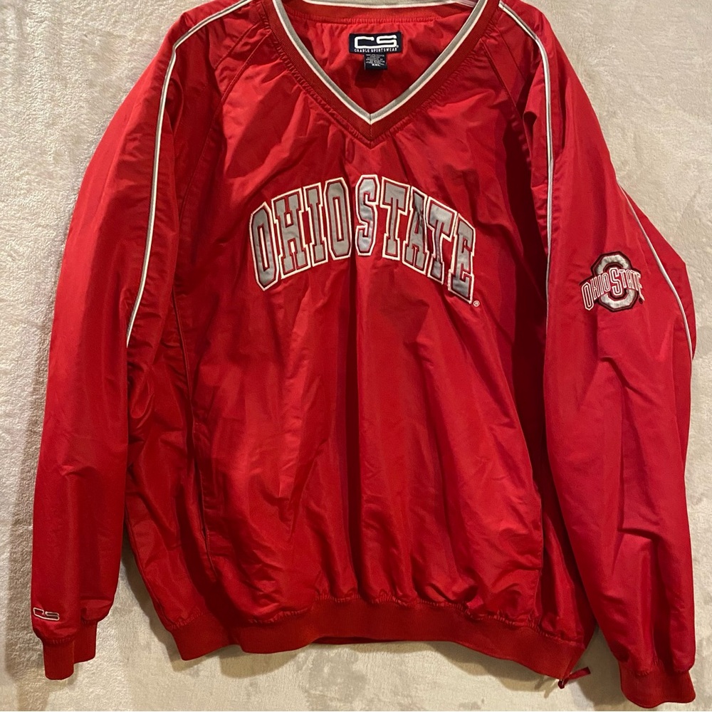 Ohio State Jacket Men’s XXL Red Vneck Pullover Stitched Logo Spellout Buckeyes